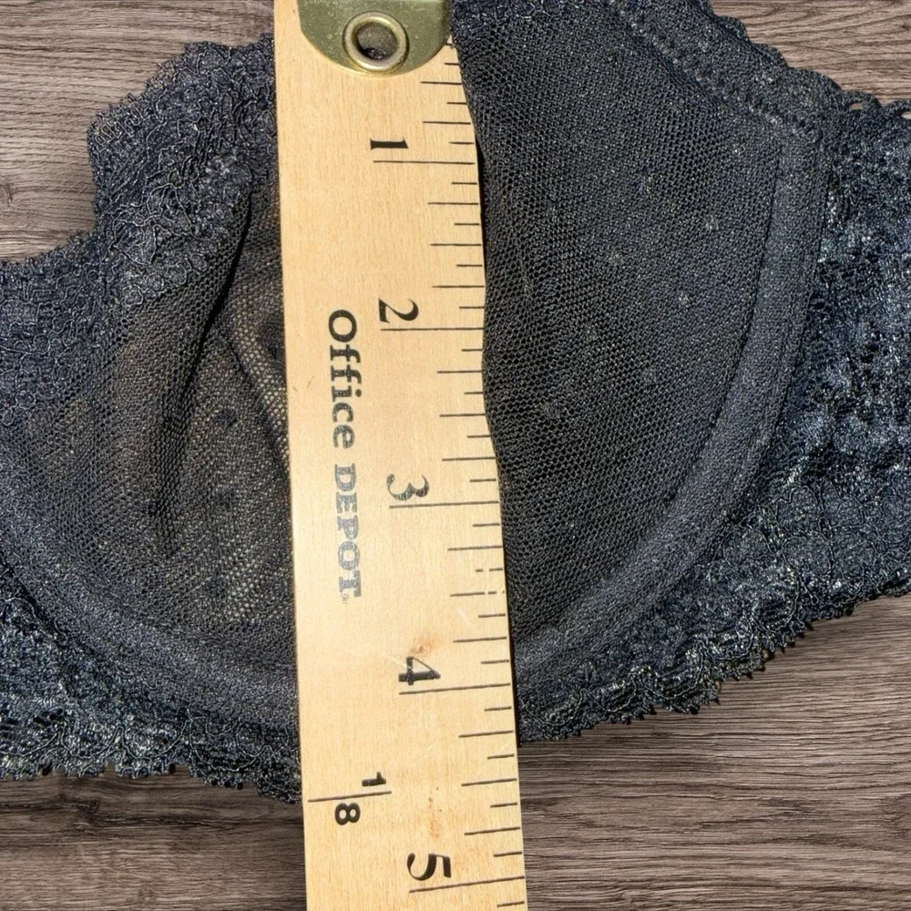 DOBREVA Black Shimmer Lace Underwire Bra 36B Sheer Mesh Lingerie